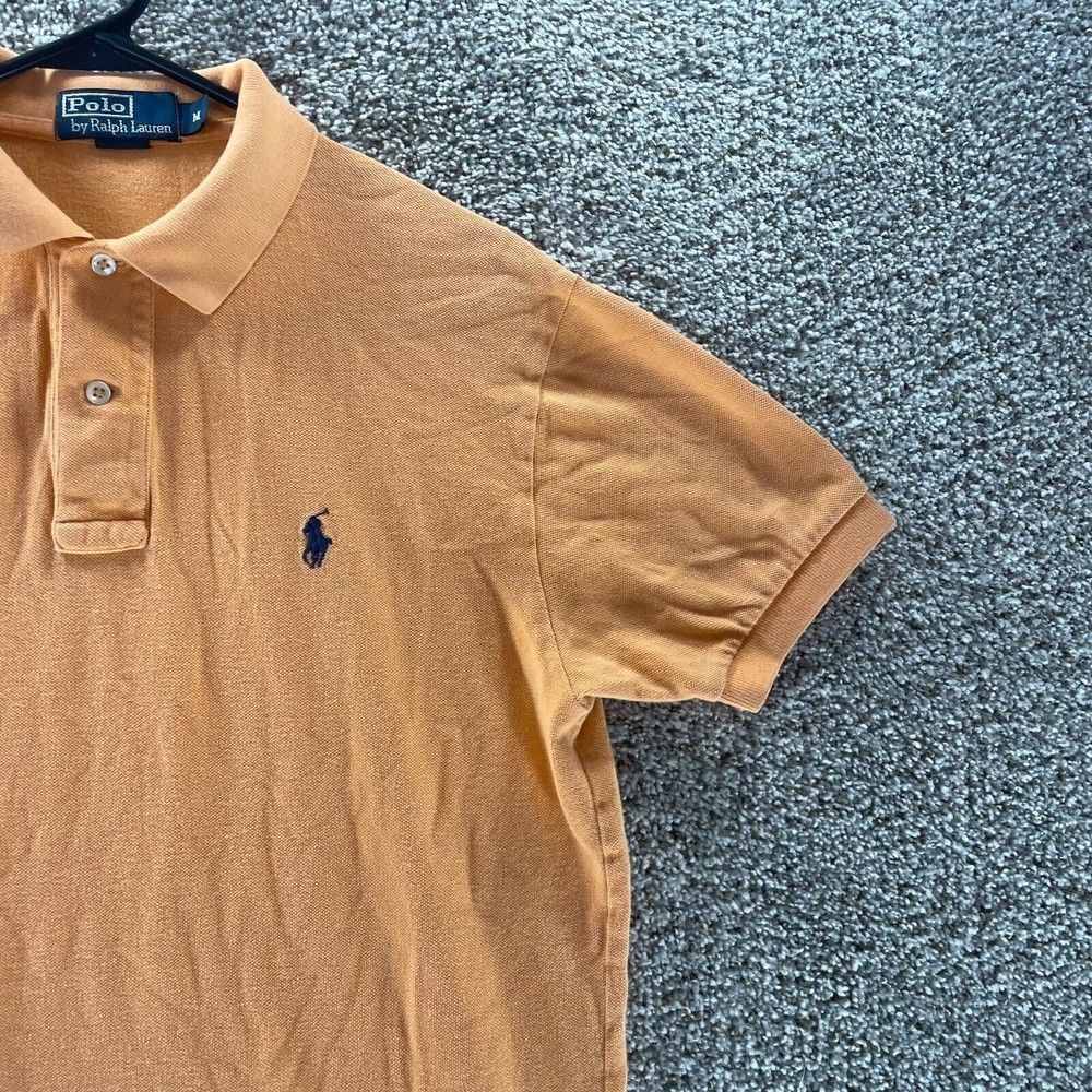 Polo‎ Ralph Lauren Polo Shirt Adult Medium Orange Knit Cotton Rugby Blue Pony - Picture 3 of 10